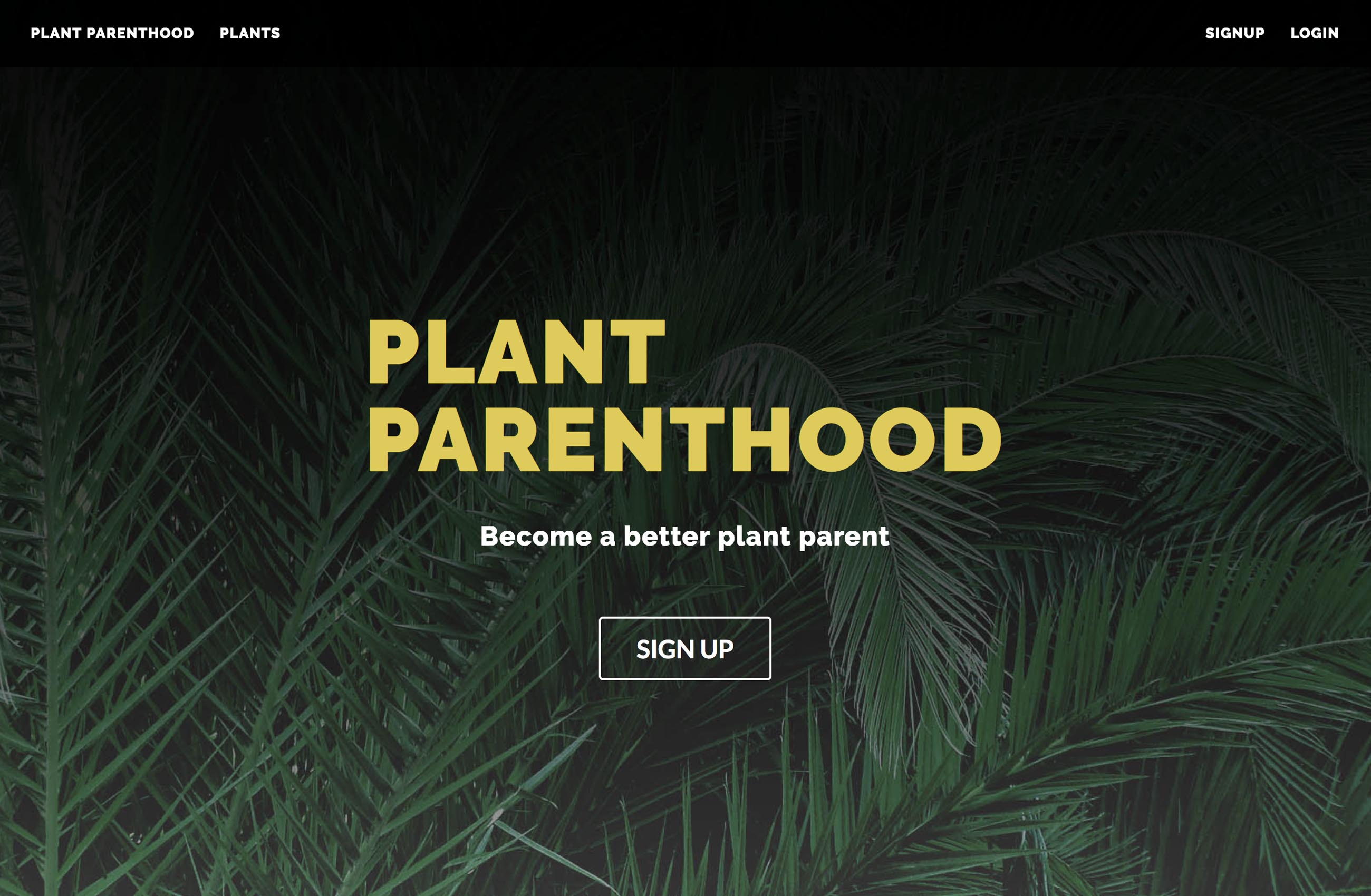 Plant Parenthood desktop landing page