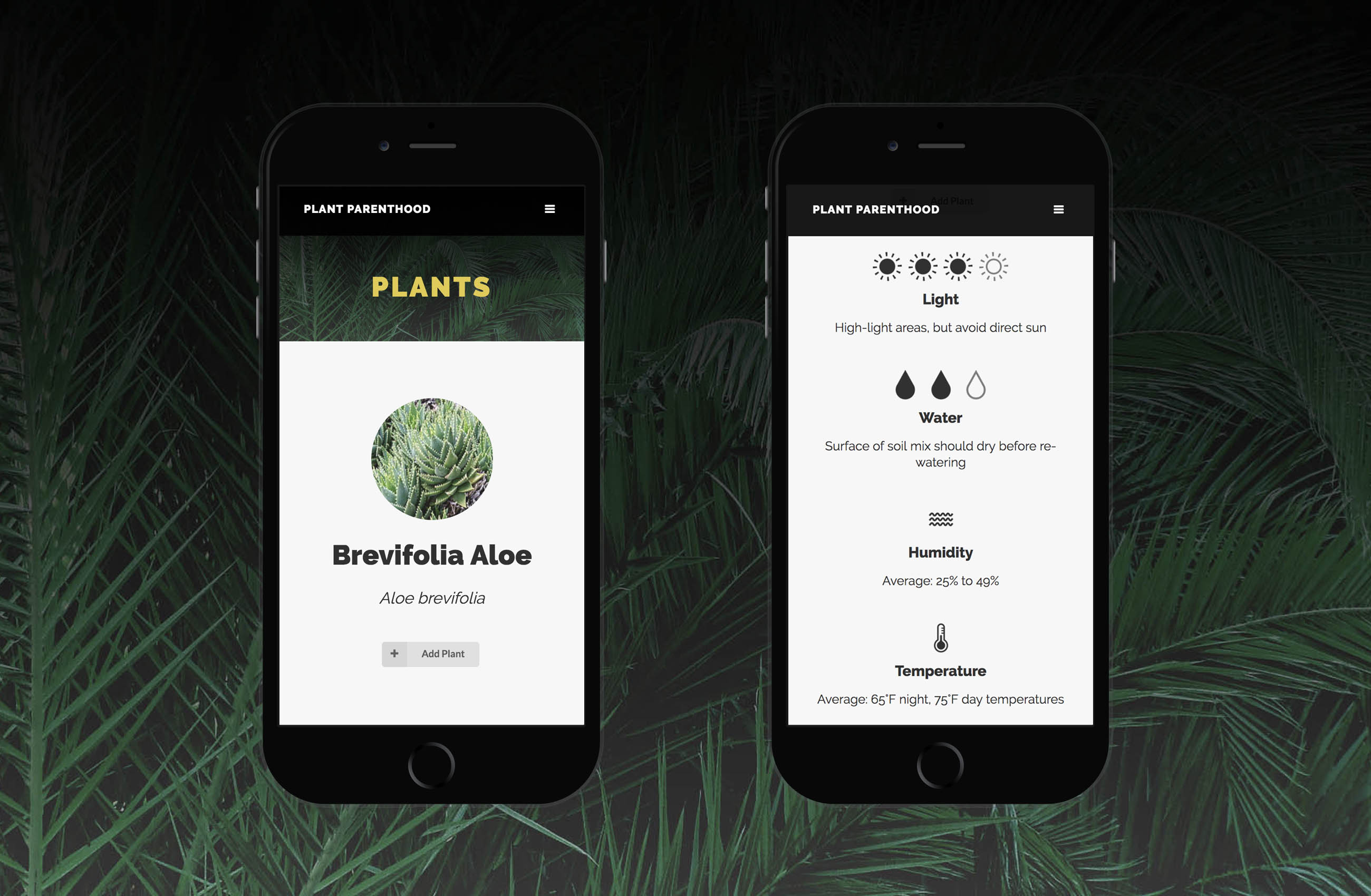 Plant Parenthood mobile screens